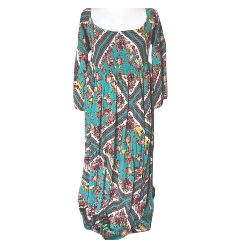 Torrid Womens Floral Smocked Maxi Dress Square Neck Boho Plus Size 3